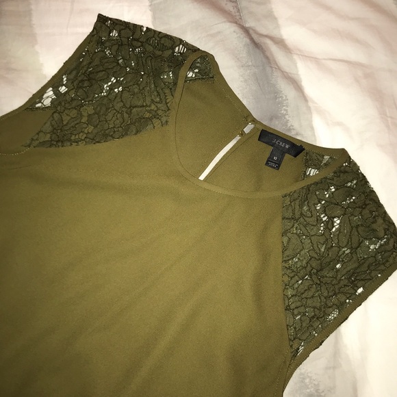 J. Crew Olive Green Silky Tank with Lace Shoulders - Picture 2 of 4